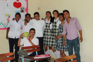 Eleventh grade class with English teacher, (Jorge) David Arellano Obando (on the right; one of our own from Project Chacocente) These students are excited about being in school and graduating in December. They have already invited us to their graduation ceremony.