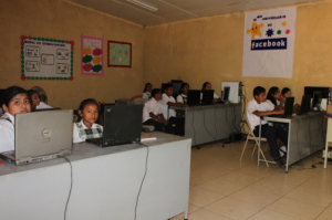 Computer class in the computer lab taught by José Luis Paiz López who is beginning his seventh year teaching at Project Chacocente.